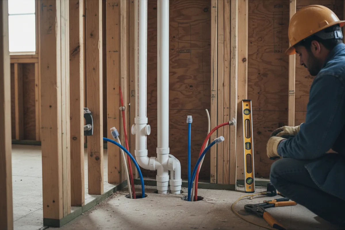 Drain and supply rough-in during Sump Pump Repair in Paramus